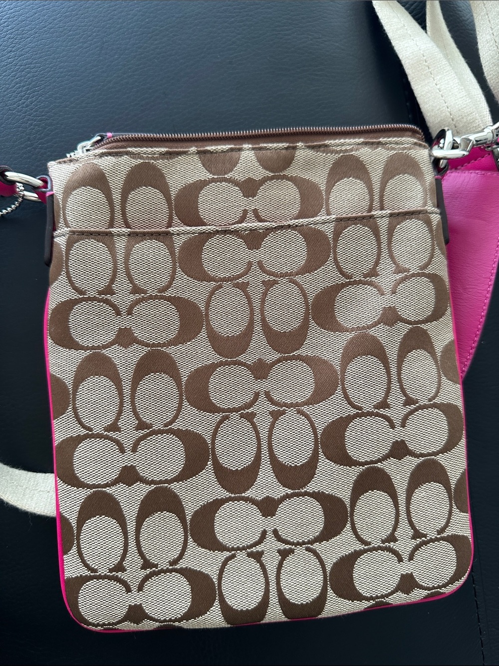 Coach Crossbody Signature Canvas with Hot Pink Trim - Picture 9 of 11